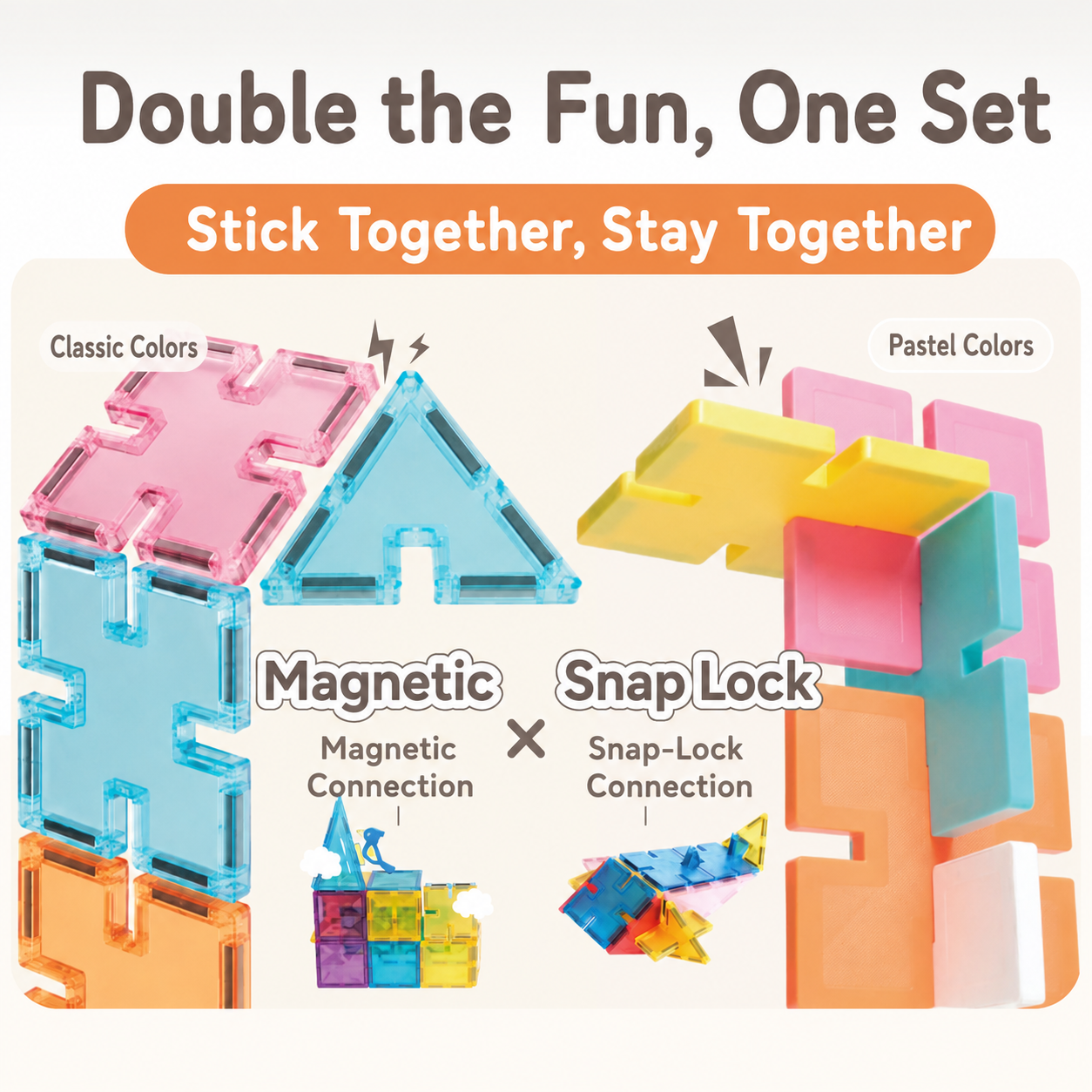 MamayoSnaplock™ magnetic Tiles transparent (48pcs)