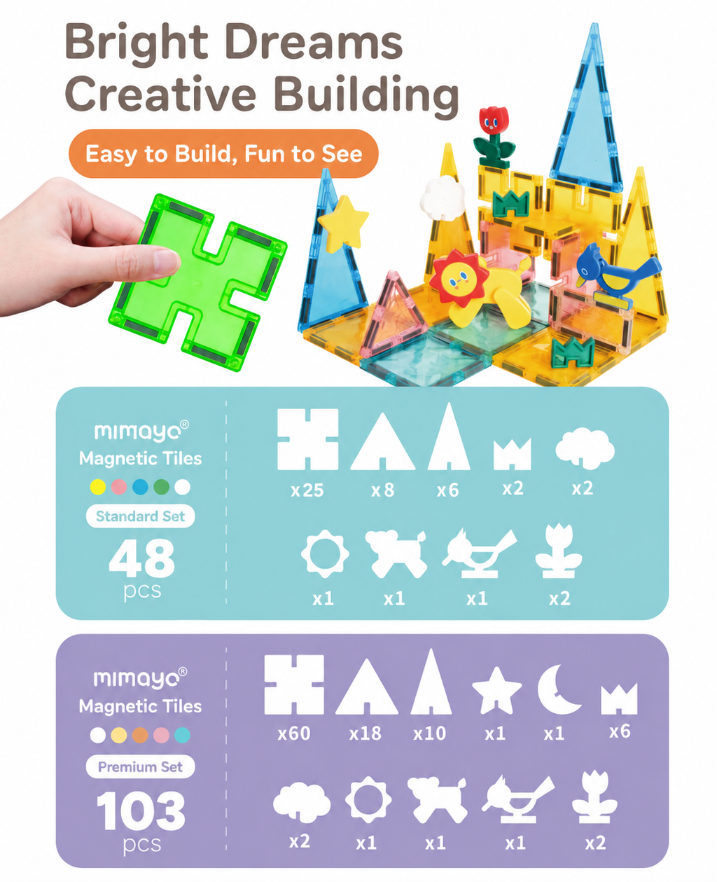 MamayoSnaplock™ magnetic Tiles transparent (48pcs)