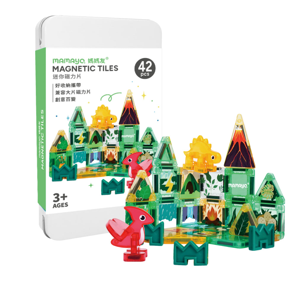 Mamayo Mini Magnetic Tiles – Forest Dinosaur Set (42pcs)