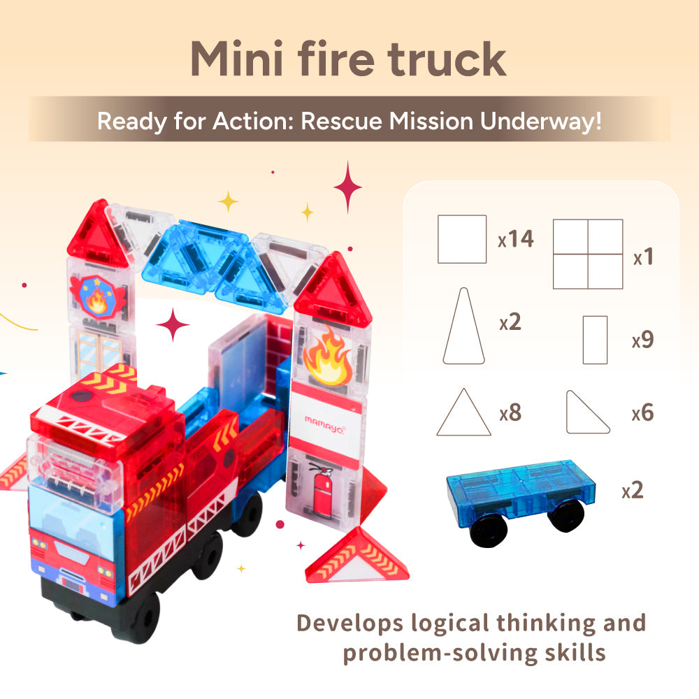 Mamayo Mini Magnetic Tiles – Fire Truck Set (42pcs)