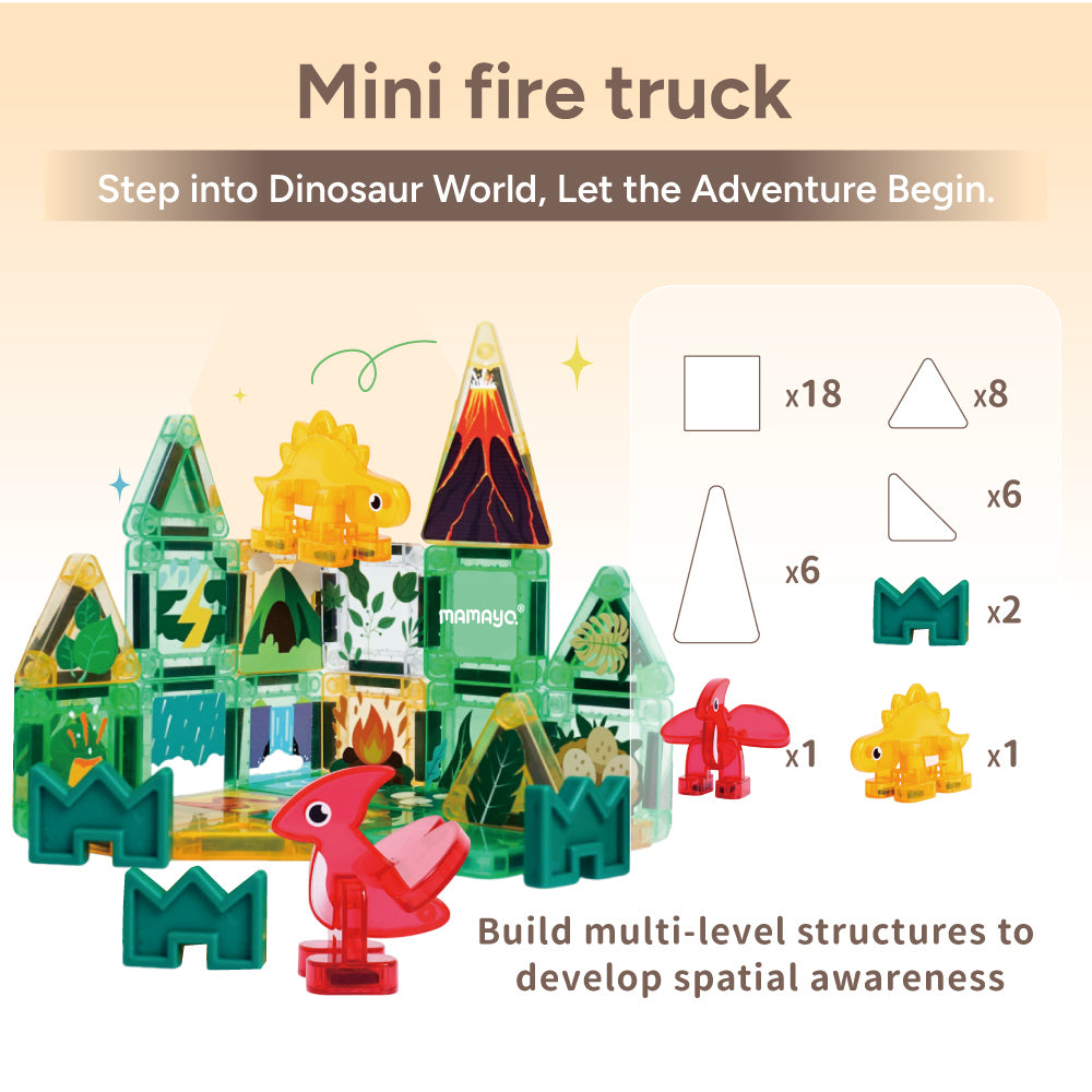 Mamayo Mini Magnetic Tiles – Forest Dinosaur Set (42pcs)