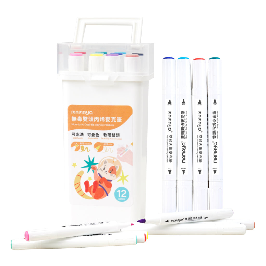 Mamayo Non-toxic Dual-tip Acrylic Markers - 12 Colours