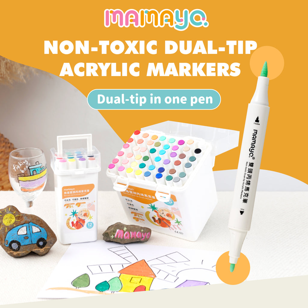 Mamayo Non-toxic Dual-tip Acrylic Markers - 12 Colours