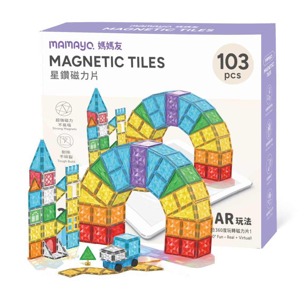 Mamayo Magnetic Tiles- Rainbow Paradise Deluxe Set (103pcs)