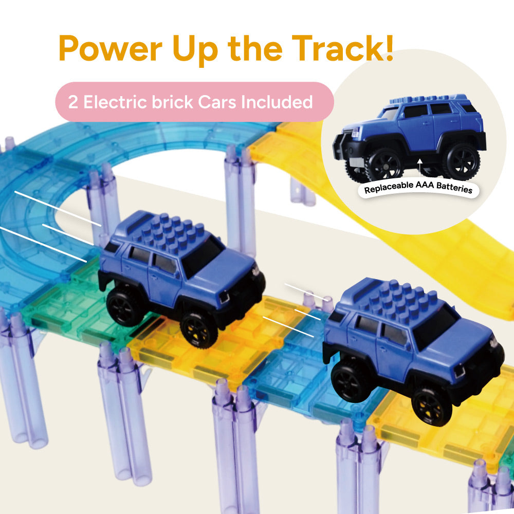 Mamayo Magnetic Tiles – Motorized Racing Track Set (100 pcs)