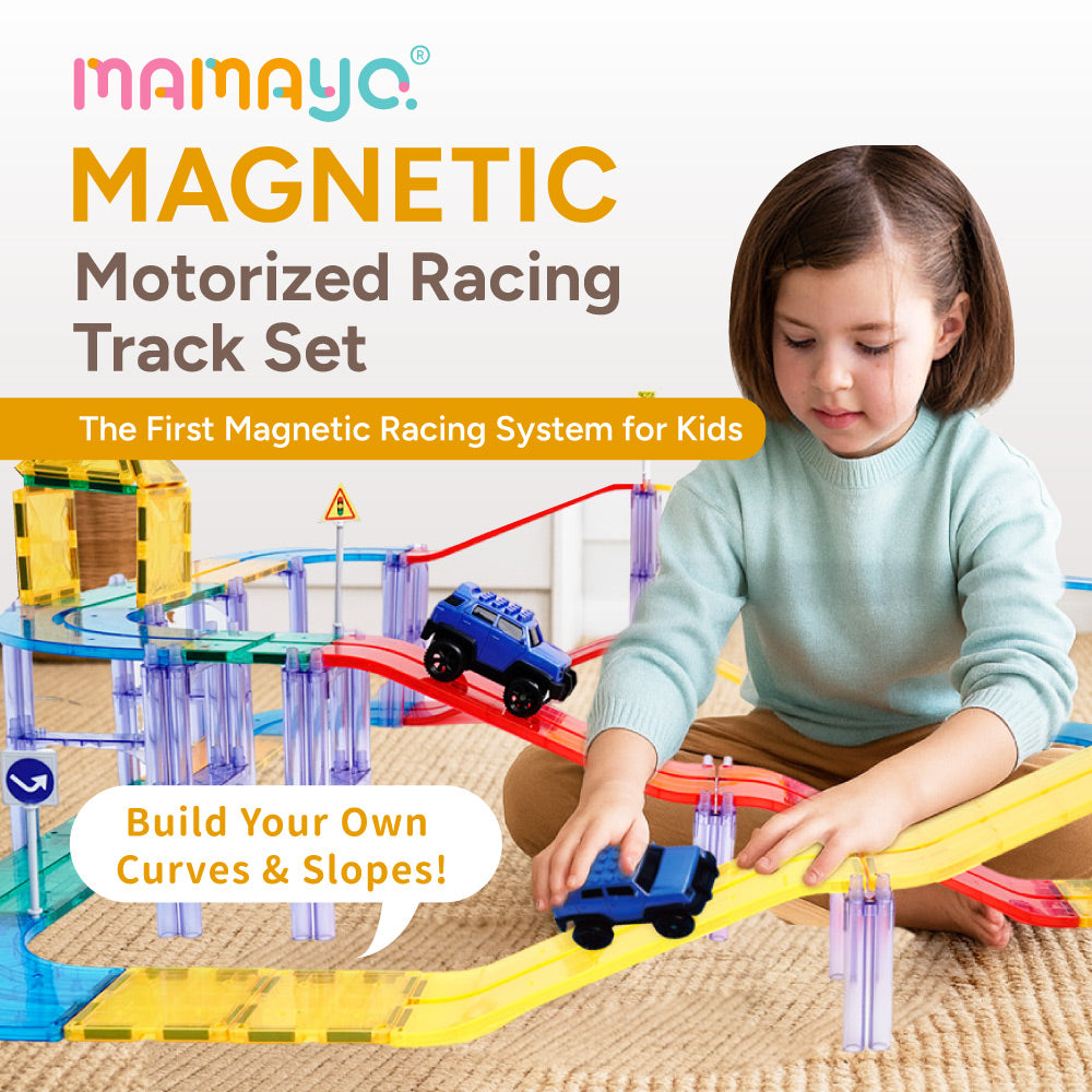 Mamayo Magnetic Tiles – Motorized Racing Track Set (100 pcs)