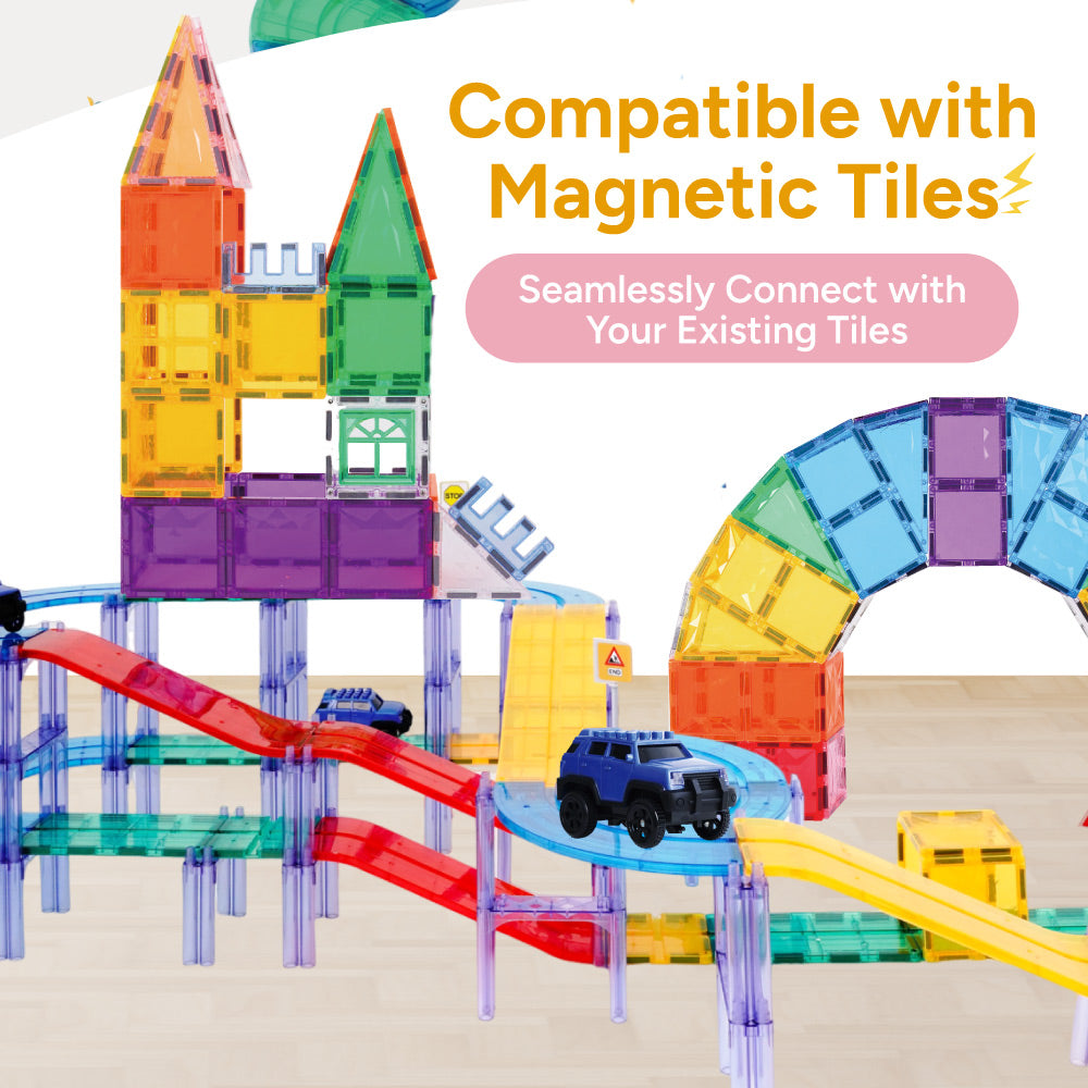 Mamayo Magnetic Tiles – Motorized Racing Track Set (100 pcs)