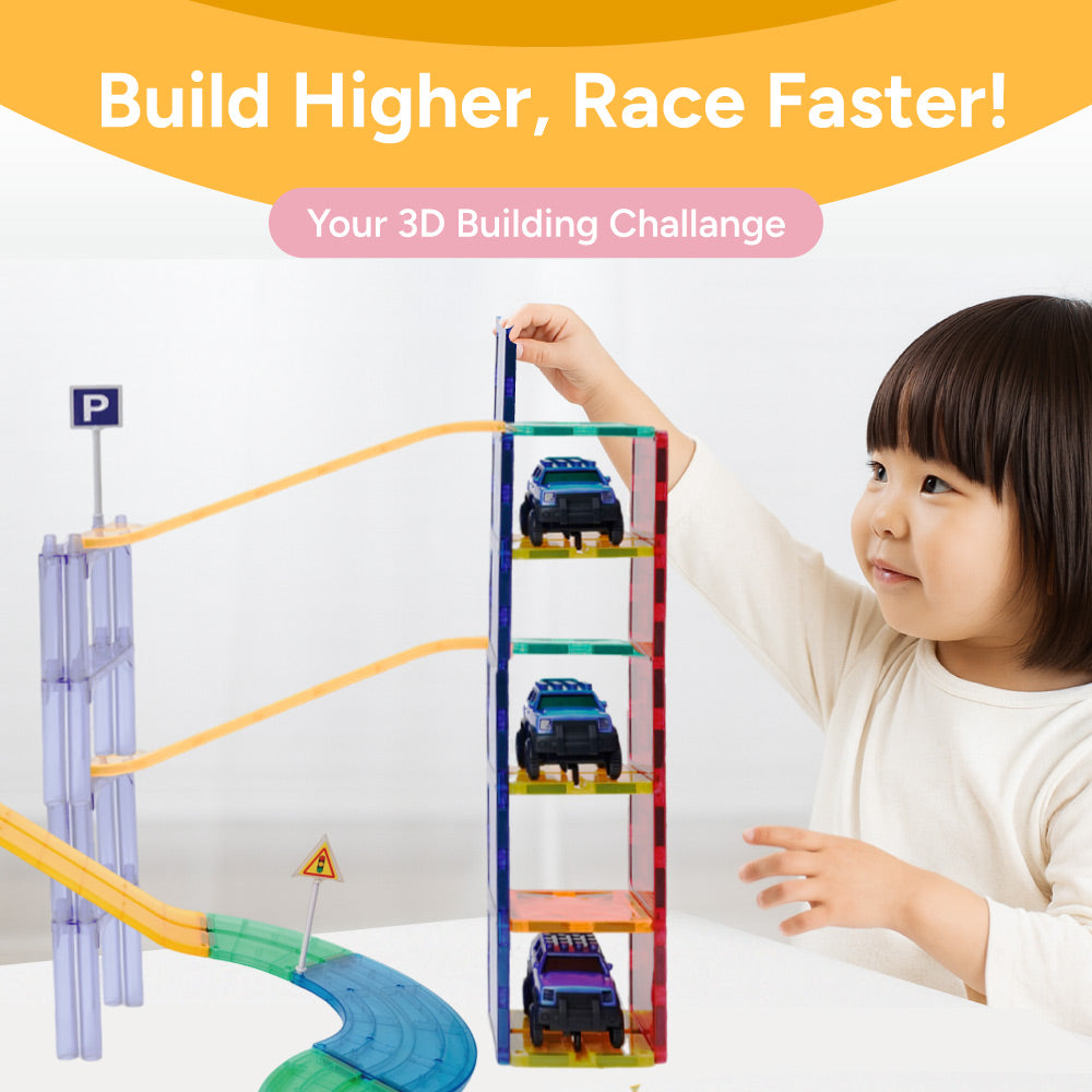 Mamayo Magnetic Tiles – Motorized Racing Track Set (100 pcs)